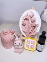 Adorable Clay Bunny and Tulip Decor