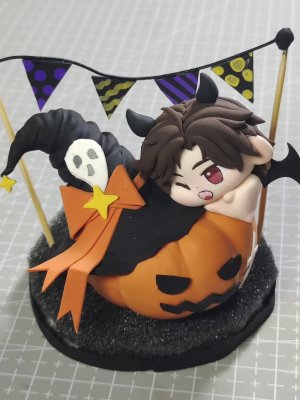 Adorable Clay Pumpkin with Cute Characters