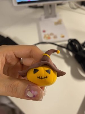 Adorable Mini Clay Pumpkin with Witch's Hat