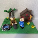 Charming Clay Scene with Characters and House