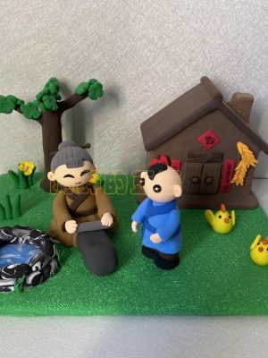 Charming Clay Scene with Characters and House