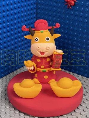 Cheerful Clay Cow Figurine with Lantern