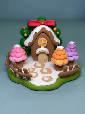 Charming Clay Christmas Winter Cottage - Handmade Decoration