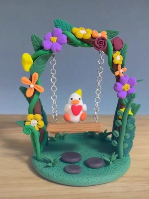 Charming Clay Duck on a Swing - Handmade with Love