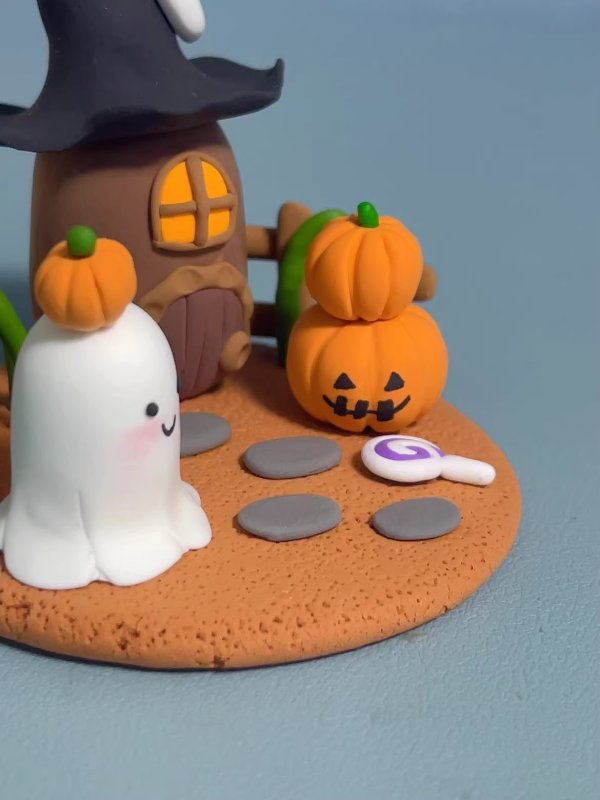 Spooky Halloween Ghost Scene Clay Decoration - Handmade with Care