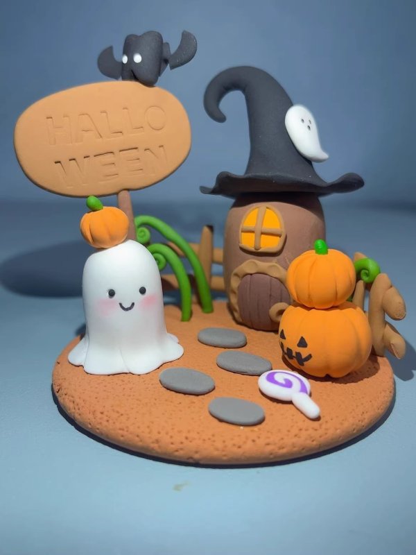 Spooky Halloween Ghost Scene Clay Decoration - Handmade with Care