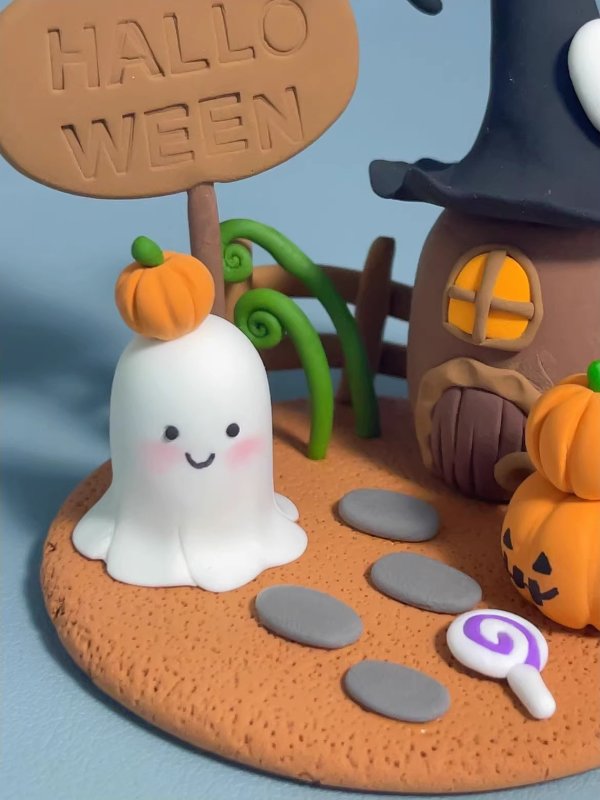 Spooky Halloween Ghost Scene Clay Decoration - Handmade with Care