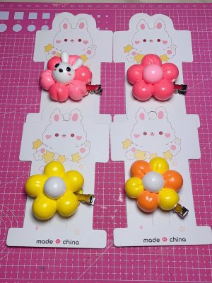 Colorful Clay Flower Clips with Bunny