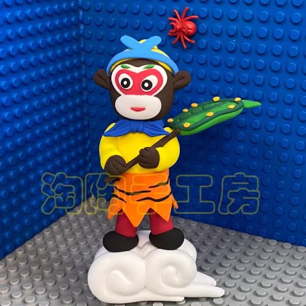 Colorful Clay Monkey Figure with Leaf