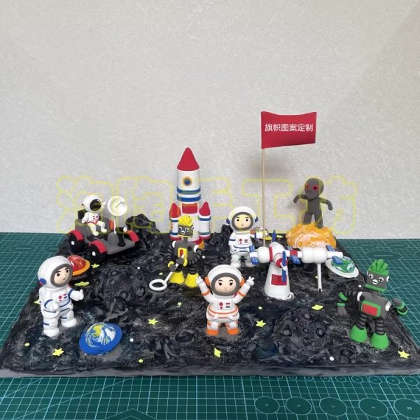 Colorful Clay Space Scene with Astronauts