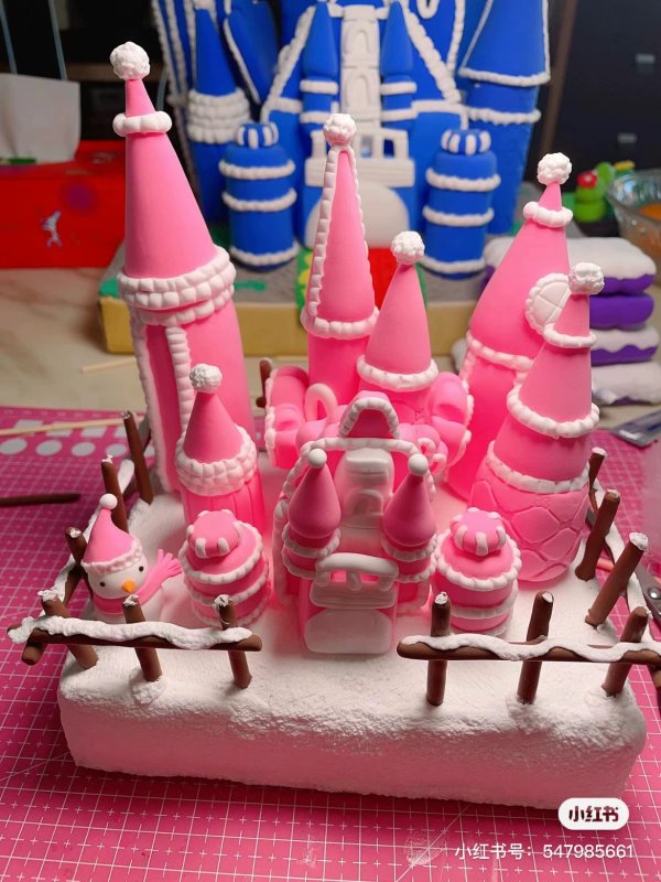 Delightful Clay Pink Castle with Snowman