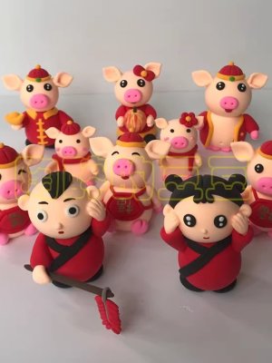 Festive Clay Pig Figurines Set