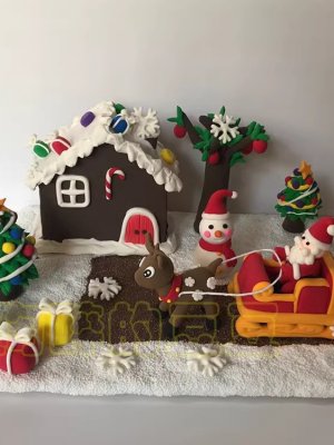 Festive Clay Santa and Winter Scene