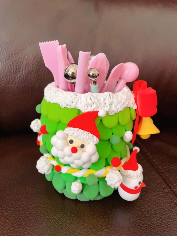 Festive Clay Santa Pen Holder