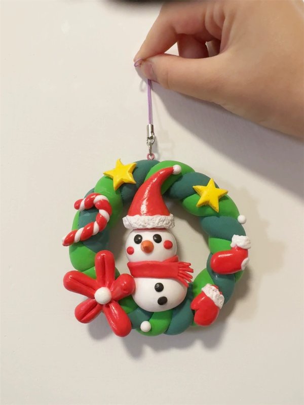 Festive Clay Snowman Wreath Ornament