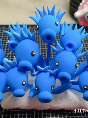 Playful Clay Blue Seahorses Cluster