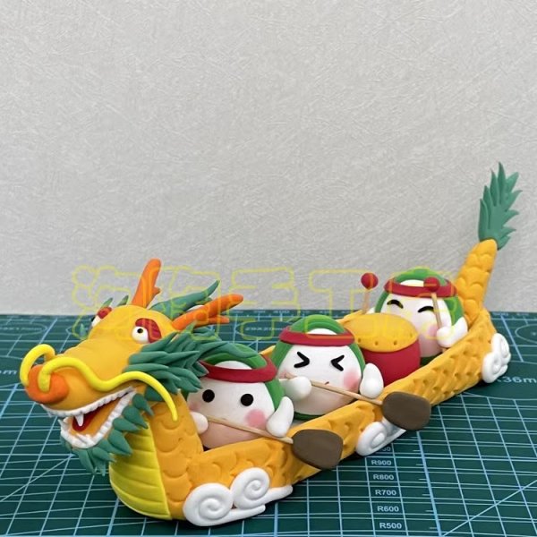 Playful Clay Dragon Boat with Characters