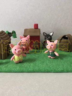 Playful Clay Pig Figures with Farmhouse