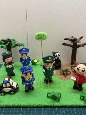 Playful Clay Policemen and Characters Scene