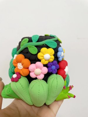 Vibrant Clay Flower and Cactus Arrangement