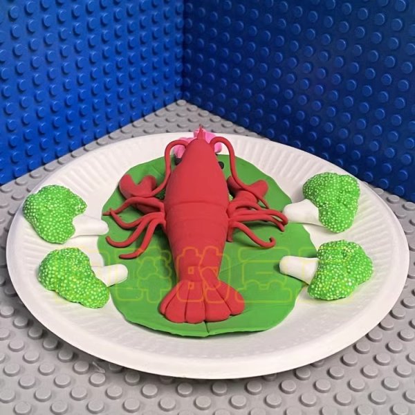 Vibrant Clay Lobster with Broccoli