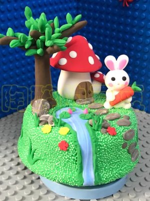 Whimsical Clay Mushroom Village Scene