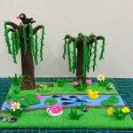 Whimsical Clay Pond Scene with Trees