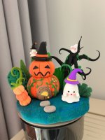 Whimsical Clay Pumpkin with Ghosts and Plants