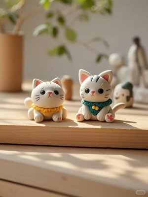 Adorable Clay Cat Figurines