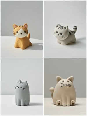 Adorable Clay Cat Figurines Collection