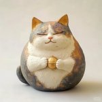 Charming Clay Cat Holding Bell