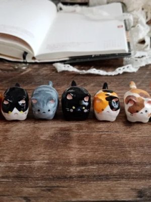 Playful Clay Cat Figurine Set