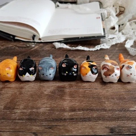 Playful Clay Cat Figurine Set