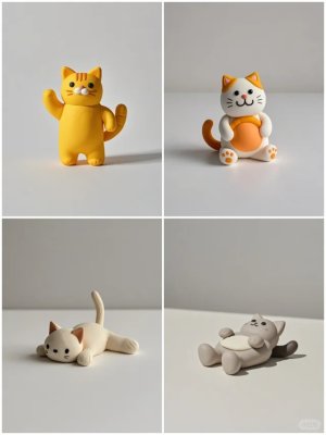 Playful Clay Cat Figurines Set