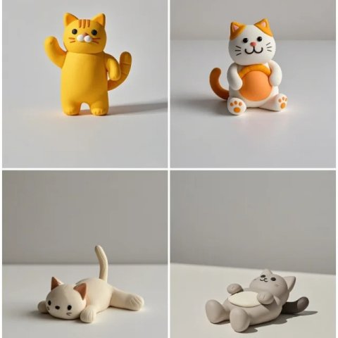 Playful Clay Cat Figurines Set