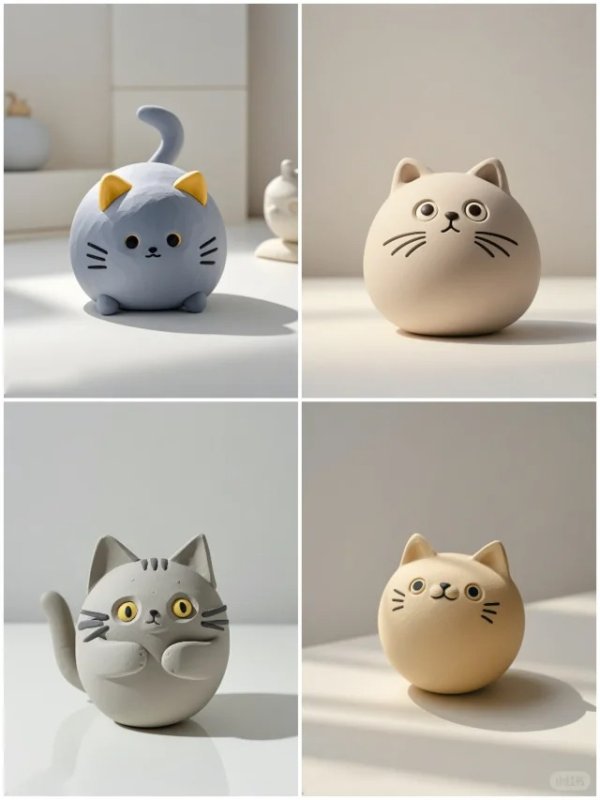 Whimsical Clay Cat Collection