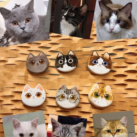 Whimsical Clay Cat Portrait Magnets