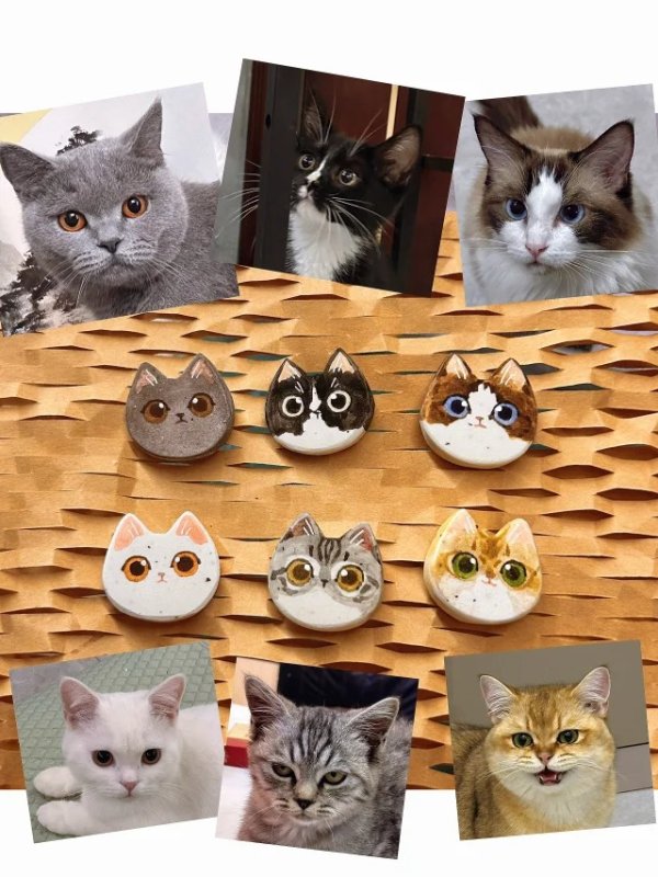 Whimsical Clay Cat Portrait Magnets